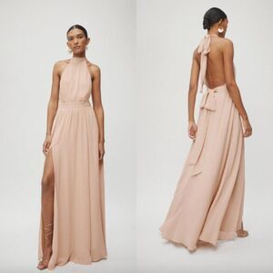 NWT Reformation champagne blush nude cream Andee open back halter maxi dress